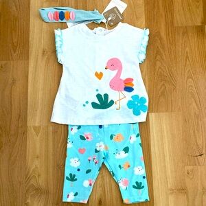 Mayoral flamingo top, bottom and headband set